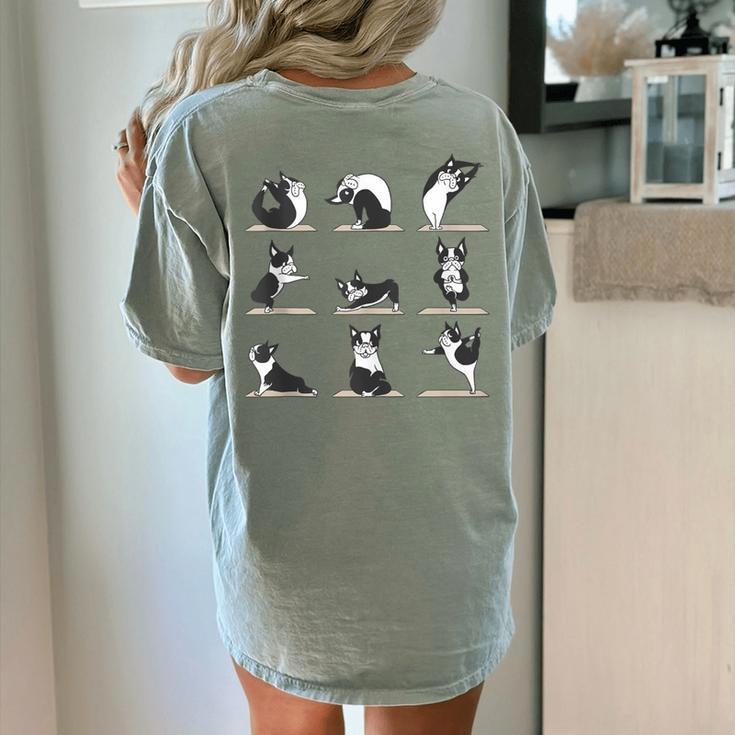 Boston Terriers Yoga Women's Comfort Colors T-Shirt Back Print