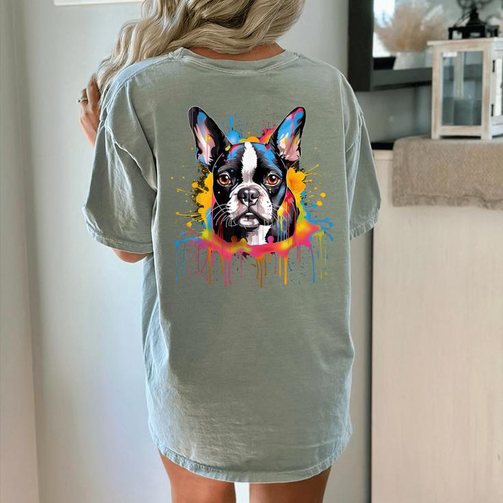 Colorful Boston Terrier Dog For Men Women Kids Women's Comfort Colors T-Shirt Back Print