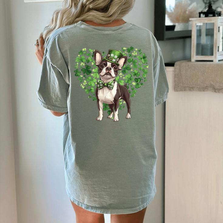 Cute Boston Terrier Shamrock St Patrick's Day Dog Lover Men Women Kids Women's Comfort Colors T-Shirt Back Print