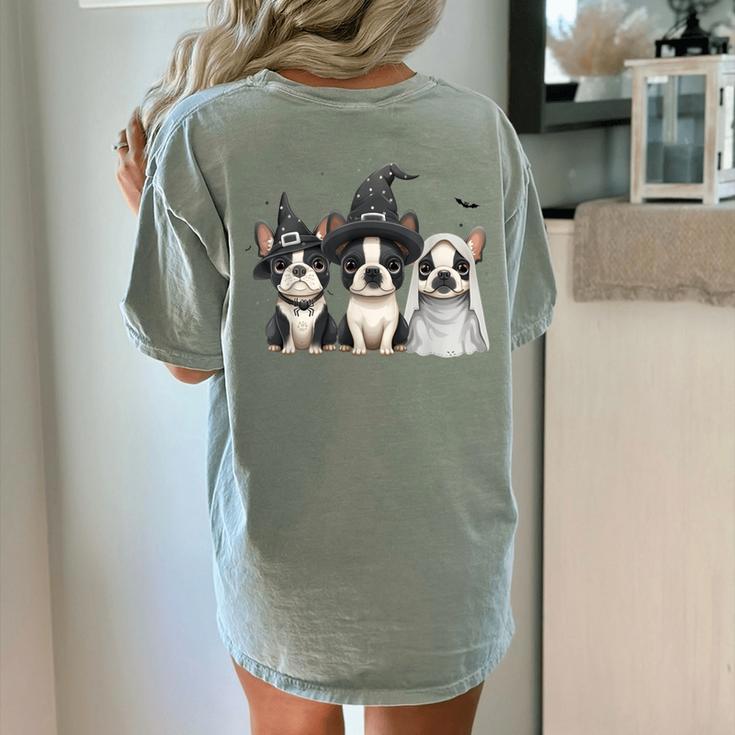 Cute Halloween Boston Terrier Dogs Witch Hat Ghost Dog For Men Women Kids Women's Comfort Colors T-Shirt Back Print