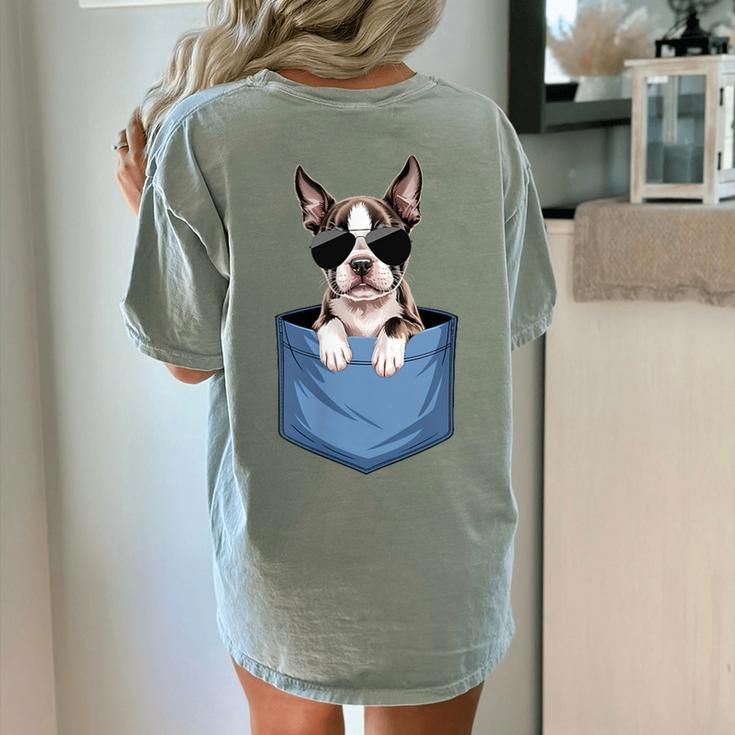 Cute Pocket Boston Terrier Lover Dog Mom Women's Comfort Colors T-Shirt Back Print