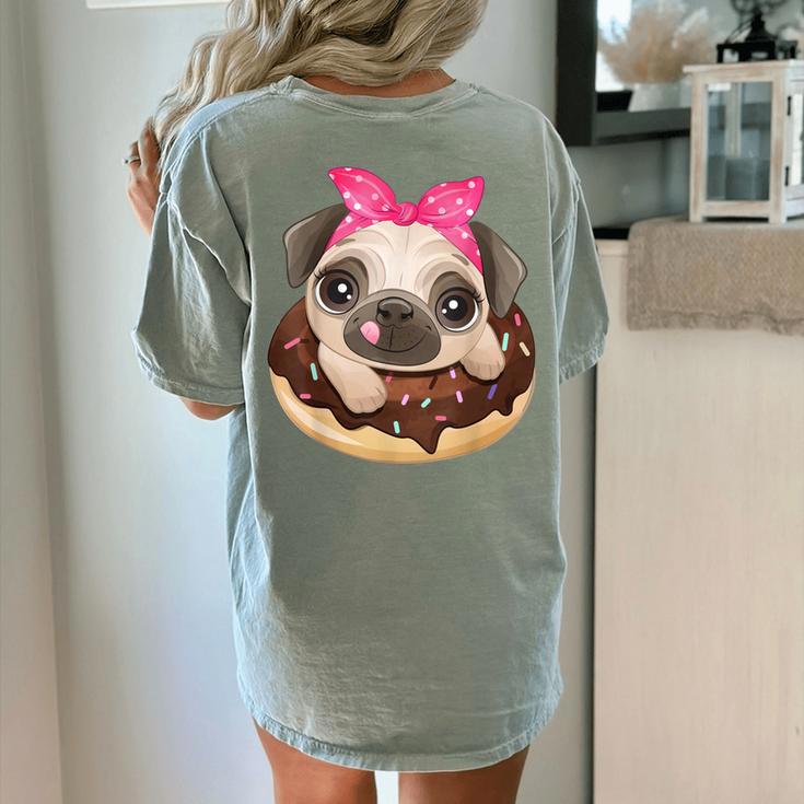 Cute Pug Shirt Donut Girls Dog Women's Comfort Colors T-Shirt Back Print