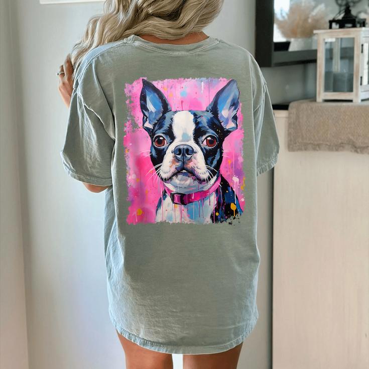 Dog Pink Boston Terrier Women's Comfort Colors T-Shirt Back Print