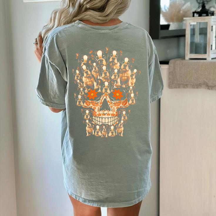 Halloween Costume Skull Boston Terrier Dog Lover For Men Women Kids Women's Comfort Colors T-Shirt Back Print
