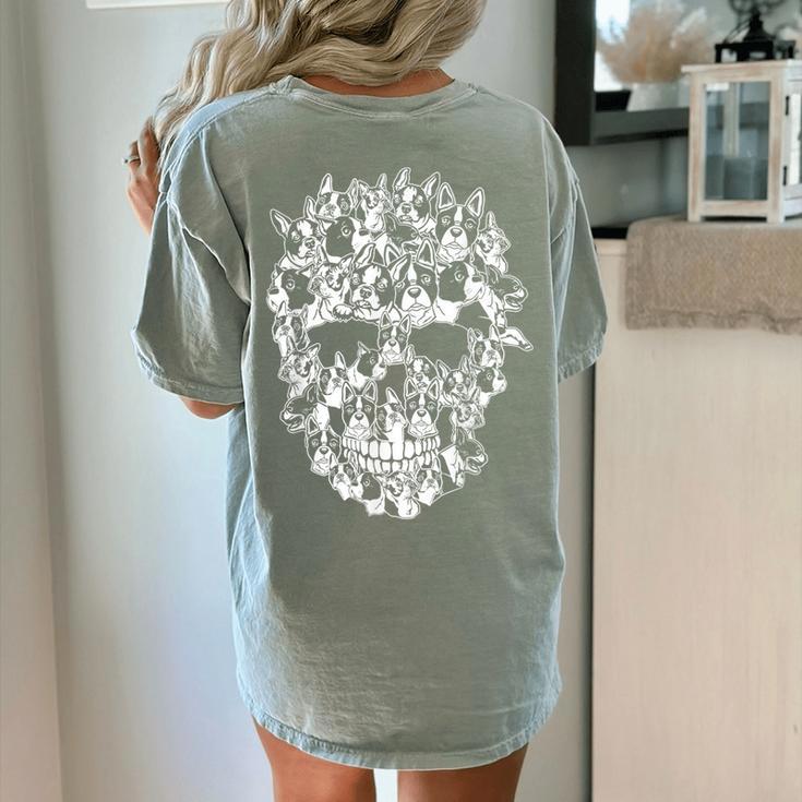 Halloween Costume Skull Boston Terrier Dog Lover Women's Comfort Colors T-Shirt Back Print
