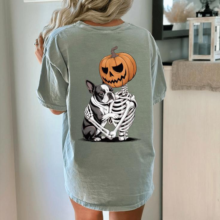 Halloween Skeleton Boston Terrier Women's Comfort Colors T-Shirt Back Print