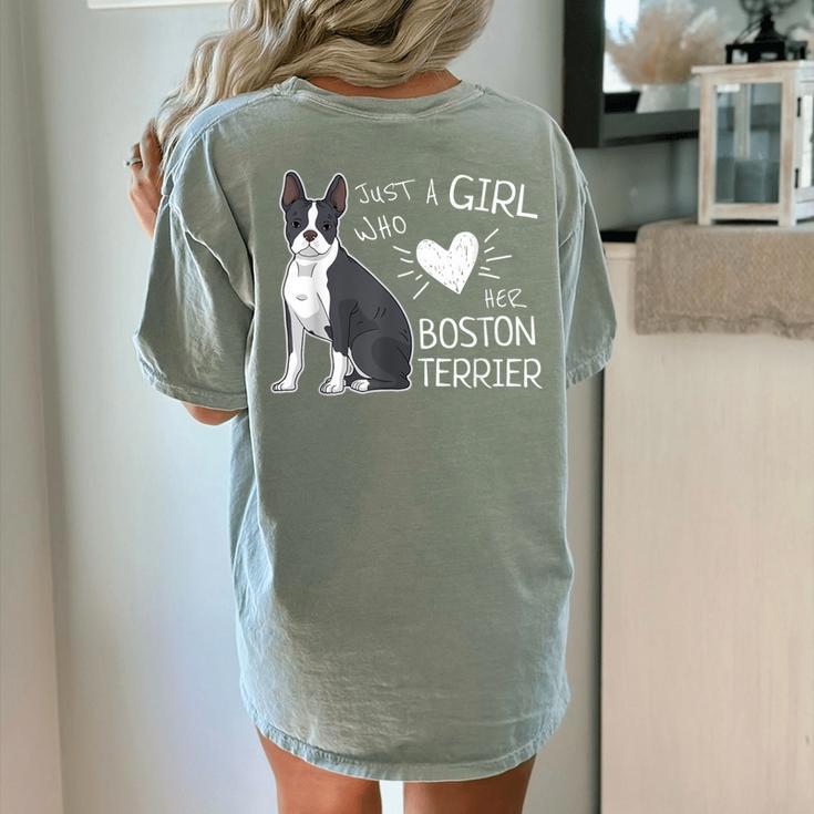 Just A Girl Who Loves Her Boston Terrier Puppy Love Women's Comfort Colors T-Shirt Back Print