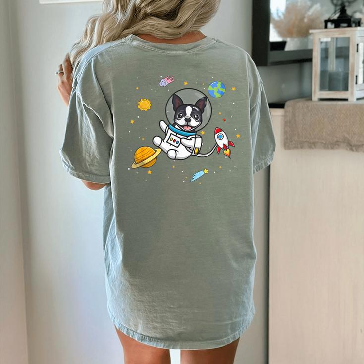 Kawaii Kids & Boys Astronaut Space Boston Terrier Dog Lover Women's Comfort Colors T-Shirt Back Print