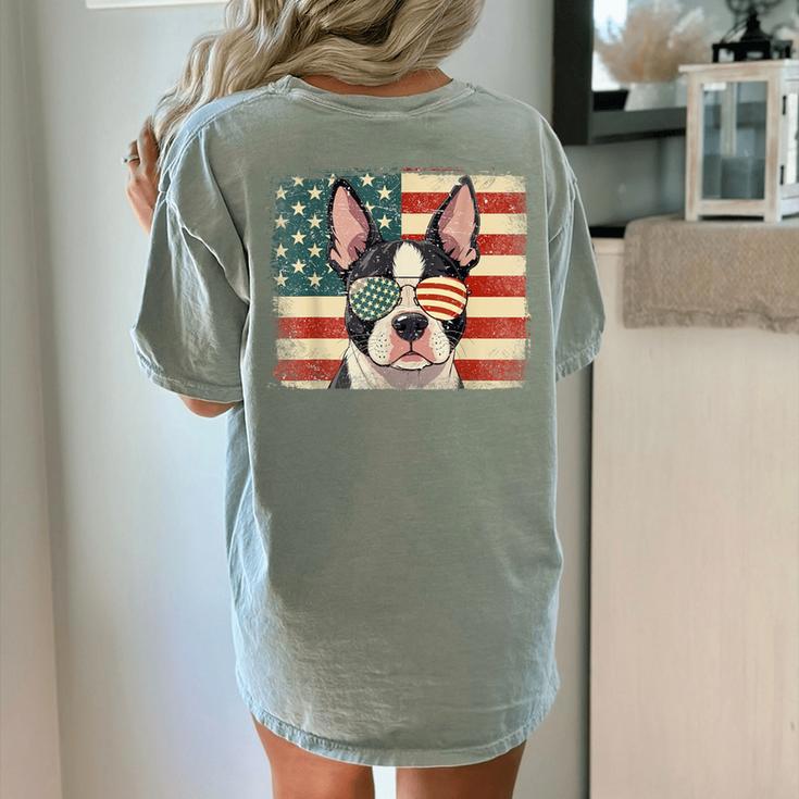 Patriotic Boston Terrier Dog Lover USA Flag 4th Of July For Men Women Kids Women's Comfort Colors T-Shirt Back Print