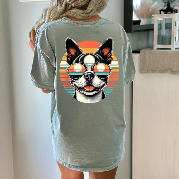 Retro Sunset Sunglasses Boston Terrier Boston Bull Bostie Women's Comfort Colors T-Shirt Back Print