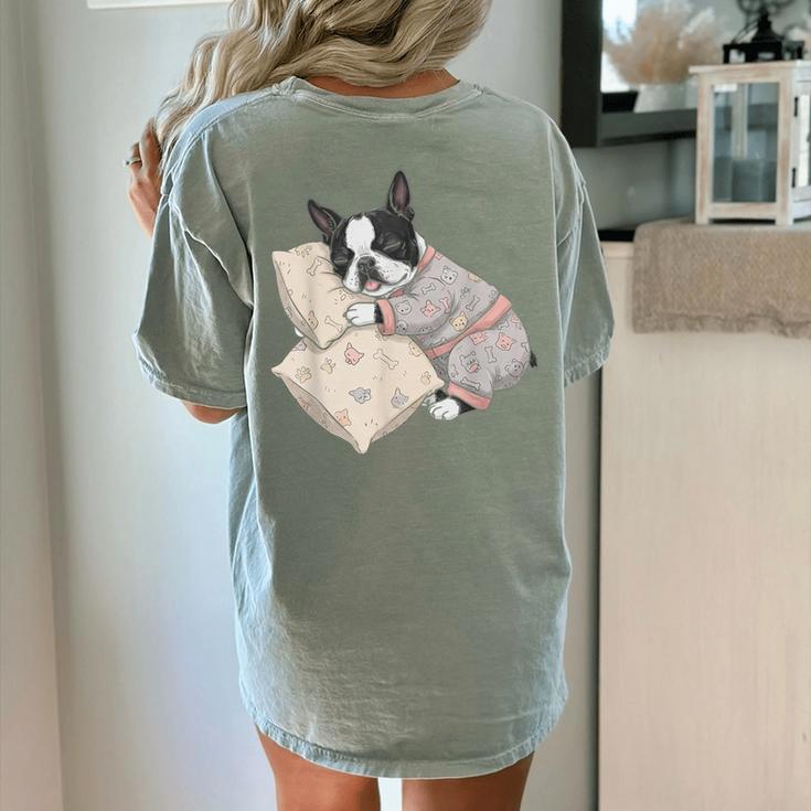 Sleepy Boston Terrier Pajama Men Women Kids Women's Comfort Colors T-Shirt Back Print