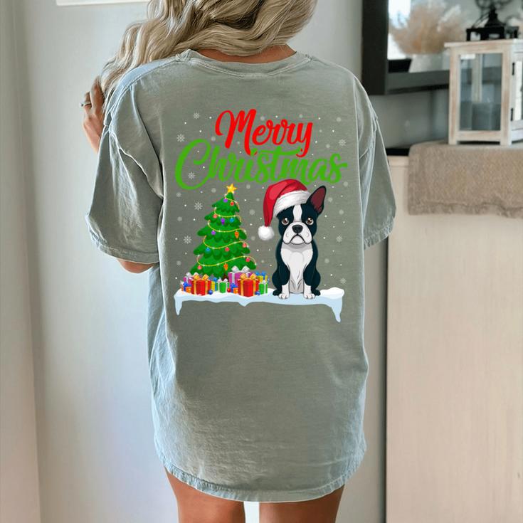 Boston Terrier Christmas Tree Lights Xmas Dog Lover Women's Comfort Colors T-Shirt Back Print