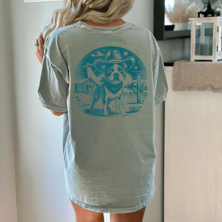 Boston Terrier Cowboy UFO Shirt Vintage Western Dog Mom Tee Women's Comfort Colors T-Shirt Back Print