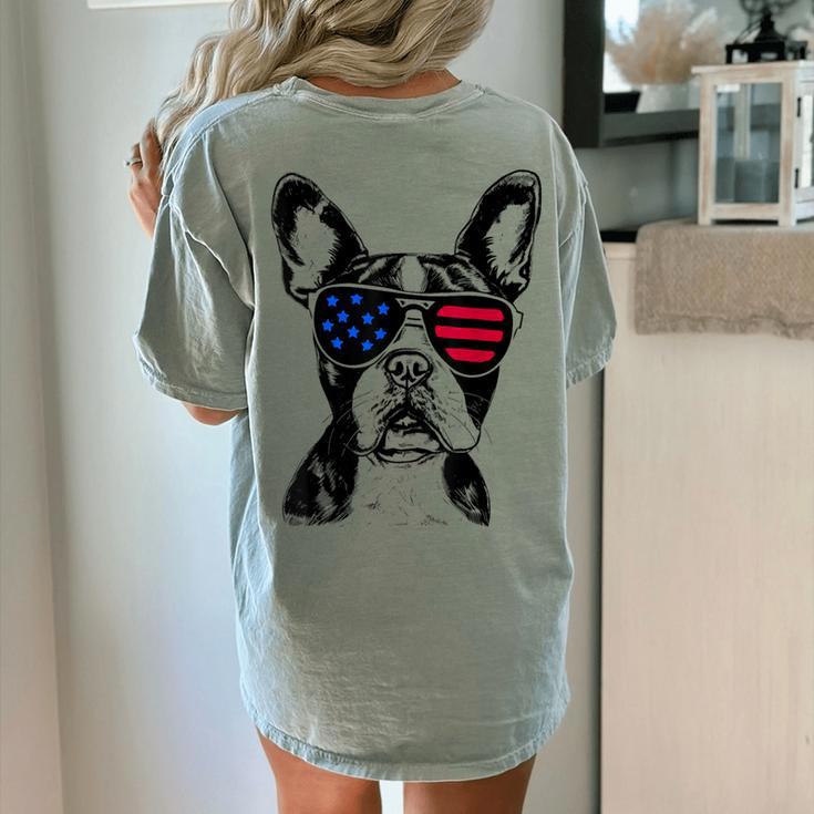 Boston Terrier Dog 4th July America USA Flag Men Women Kids Women's Comfort Colors T-Shirt Back Print