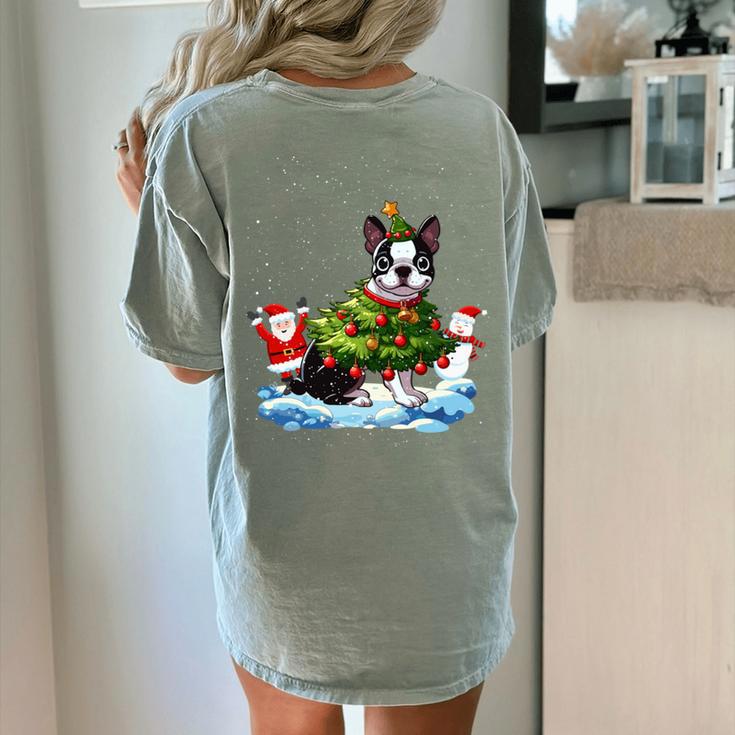 Boston Terrier Merry Christmas Tree Lights Dog X-Mas Dogs Women's Comfort Colors T-Shirt Back Print