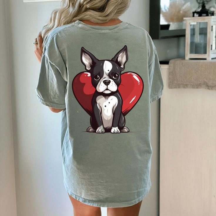 Boston Terrier Mom Dad Bostie Dog Lover Valentines Day Women's Comfort Colors T-Shirt Back Print