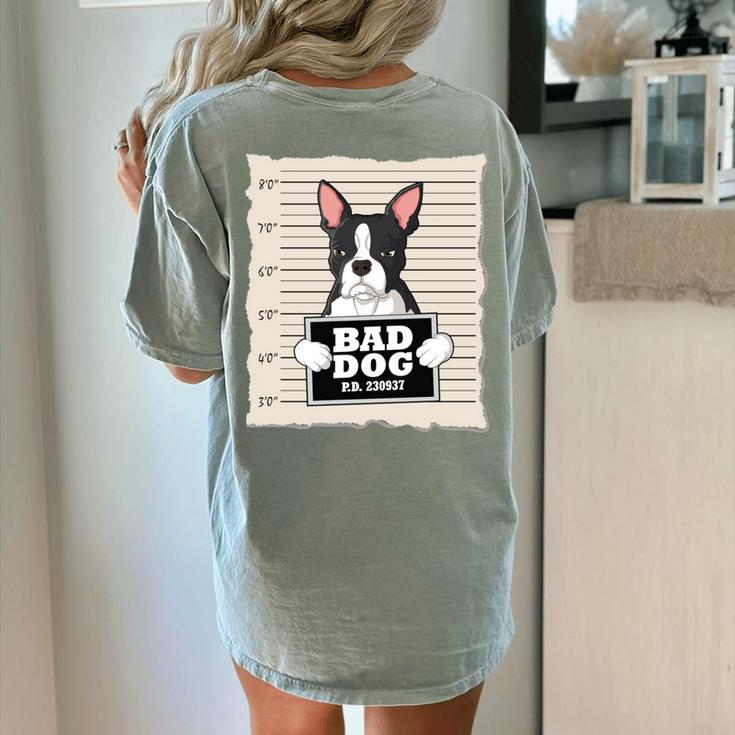 Boston Terrier Mug Shot Guilty Dog Women's Comfort Colors T-Shirt Back Print