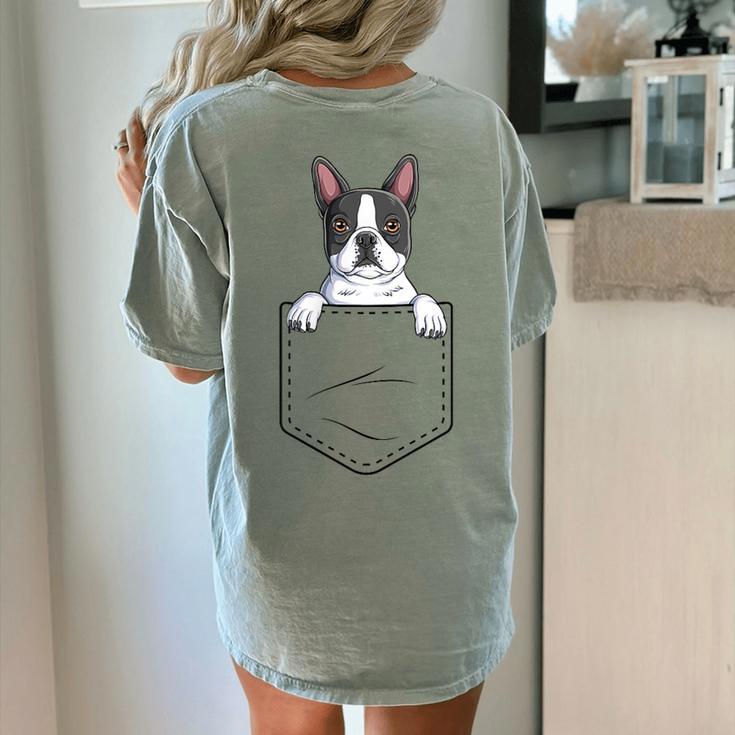 Boston Terrier In The Pocket Cute Boston Terrier Dog Lovers Men Women Girls Kids Women's Comfort Colors T-Shirt Back Print