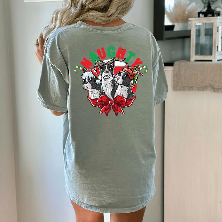 Boston Terrier Santa Claus Elf Reindeer Christmas Dog X-Mas Women's Comfort Colors T-Shirt Back Print