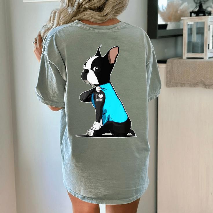 Boston Terrier Tattoos I Love Mom Women's Comfort Colors T-Shirt Back Print