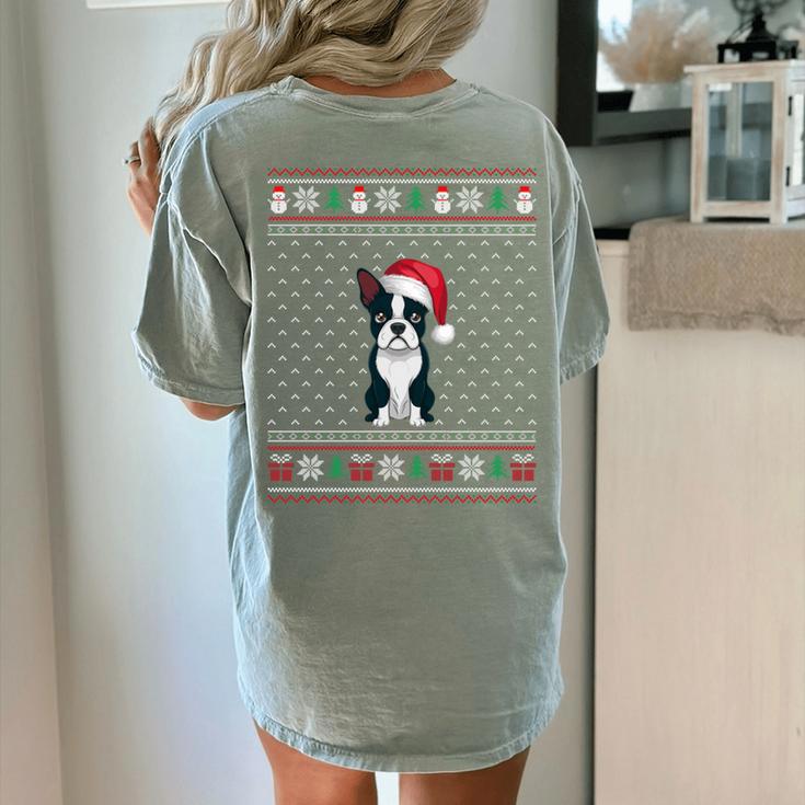 Boston Terrier Wearing Santa Hat Ugly Xmas Dog Lovers Women's Comfort Colors T-Shirt Back Print