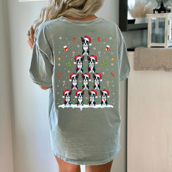 Boston Terrier Xmas Tree Lights For Men Women Boston Terrier Women's Comfort Colors T-Shirt Back Print