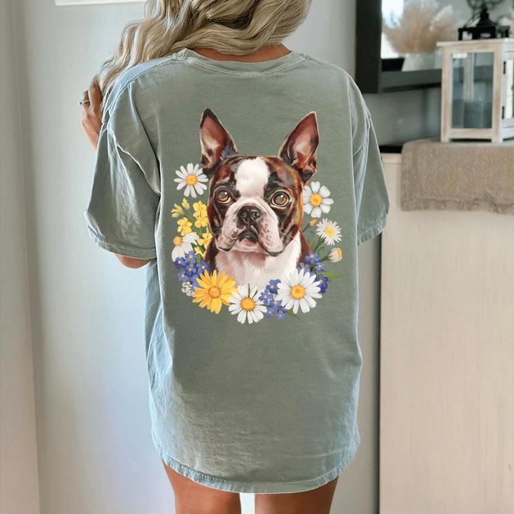 Floral Boston Terrier Women's Comfort Colors T-Shirt Back Print