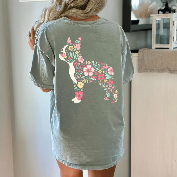 Floral FLower Boston Terrier Mom Grandma Women's Comfort Colors T-Shirt Back Print