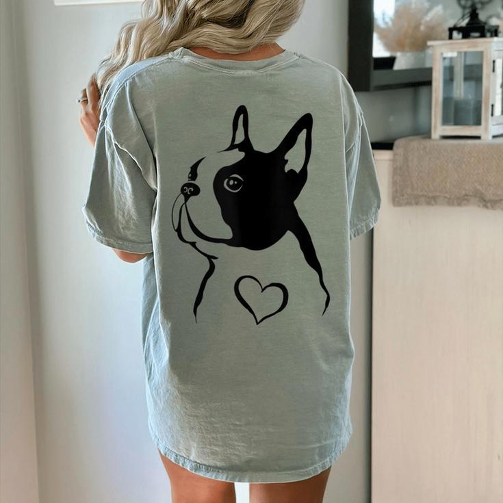 I Love My Boston Terrier Dog With Heart Women's Comfort Colors T-Shirt Back Print