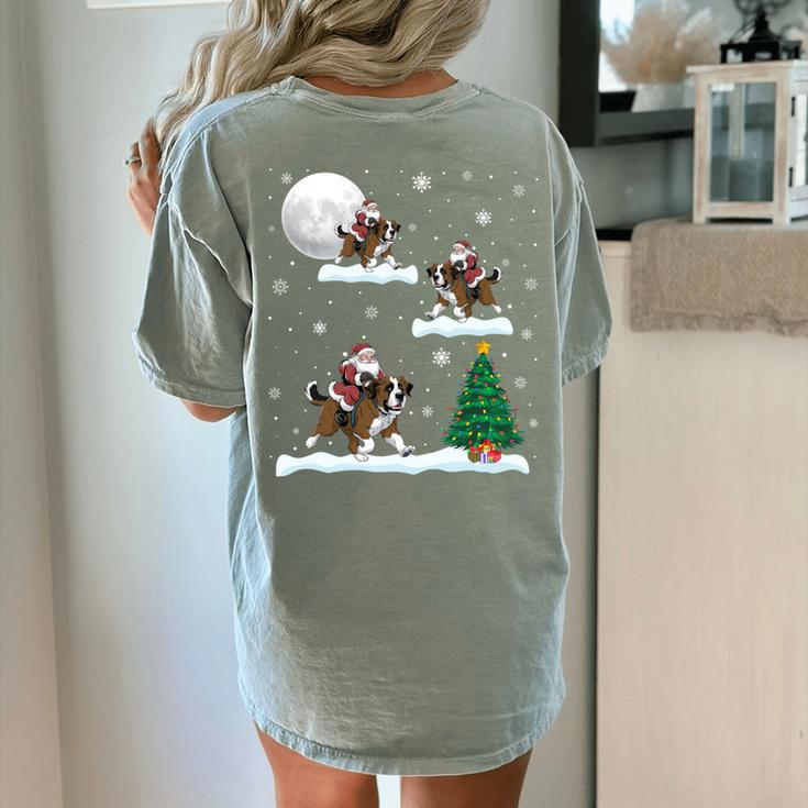 Xmas Lighting Tree Santa Riding Boston Terrier Christmas Women's Comfort Colors T-Shirt Back Print