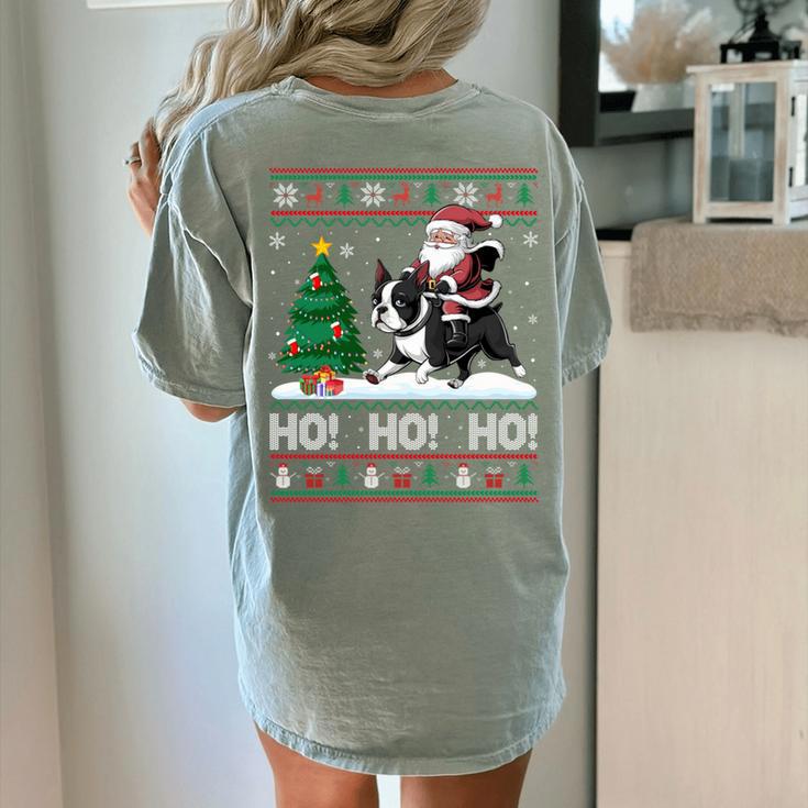 Xmas Tree Lighting Santa Riding Boston Terrier Christmas Women's Comfort Colors T-Shirt Back Print