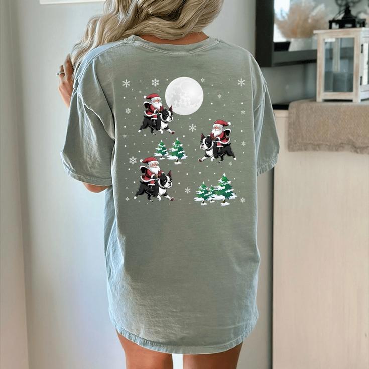 Xmas Tree Santa Riding Boston Terrier Christmas Women's Comfort Colors T-Shirt Back Print