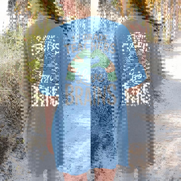 1st Grade Teachers Love Brains Shirt Halloween Teacher Women&#x27;s Comfort Colors T-Shirt Back Print