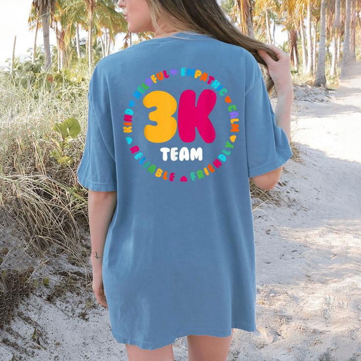 3K Team & Teacher Squad Threes Crew PreK Elementary Team Women's Comfort Colors T-Shirt Back Print