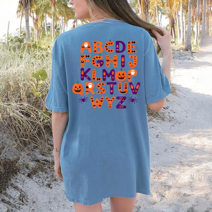 ABCs Learning Kindergarten Teacher Halloween Alphabet Women's Comfort Colors T-Shirt Back Print