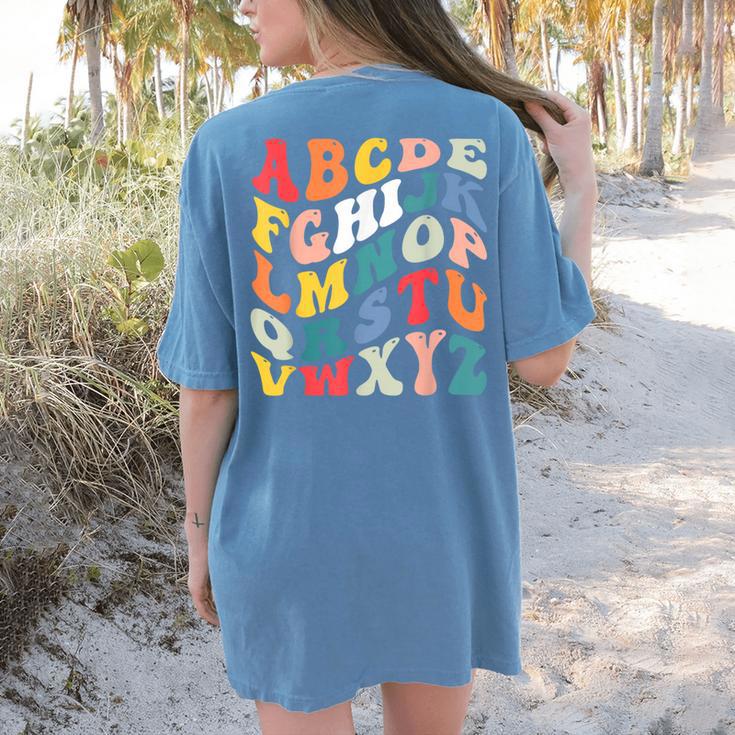 Alphabet Hi Back To School ABC Pre K Kindergarten Teacher Women's Comfort Colors T-Shirt Back Print