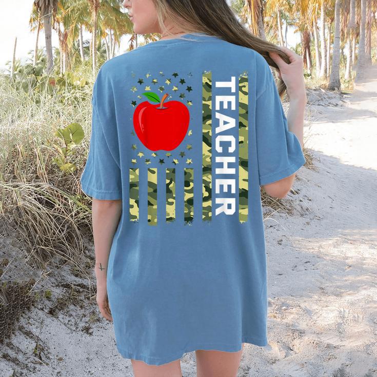 American Flag Camouflage Teacher Patriotic 4th Of July Women's Comfort Colors T-Shirt Back Print