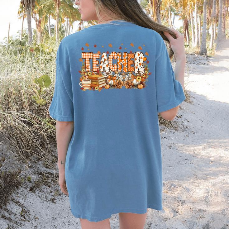 Autumn Pumpkin Thanksgiving Coffee Floral Teacher Fall Women's Comfort Colors T-Shirt Back Print