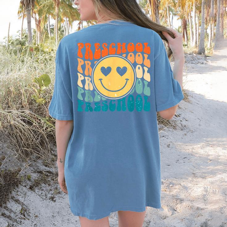 Back To School Groovy Smile Preschool Teachers Students Kids Women's Comfort Colors T-Shirt Back Print