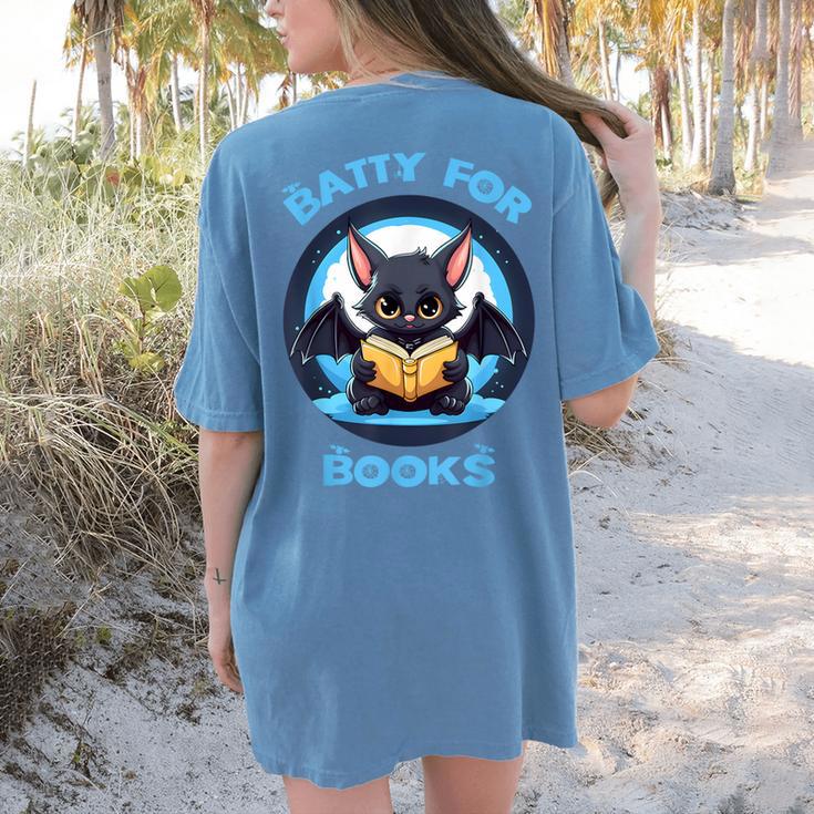 Batty About Books Lover Teacher Librarian Bookish Halloween For Men Women Kids Women's Comfort Colors T-Shirt Back Print