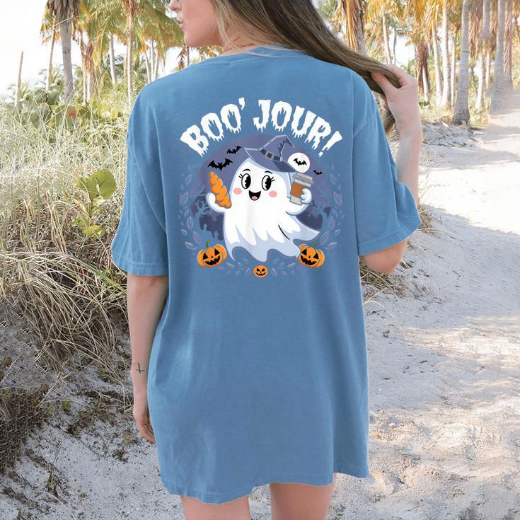 Boo Jour Ghost Halloween French Teacher Cute Coffe Croissant Women's Comfort Colors T-Shirt Back Print