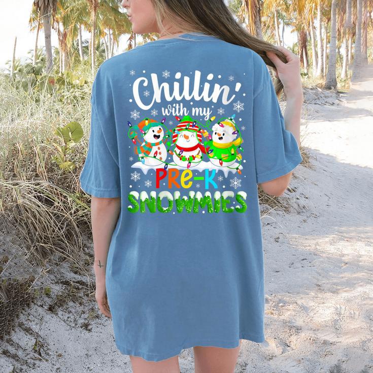Chillin With My Pre-K Snowmies Christmas Teacher Xmas Women's Comfort Colors T-Shirt Back Print