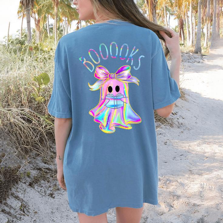 Cute Ghost Book Reading Halloween Teacher Top Girls Women Women's Comfort Colors T-Shirt Back Print