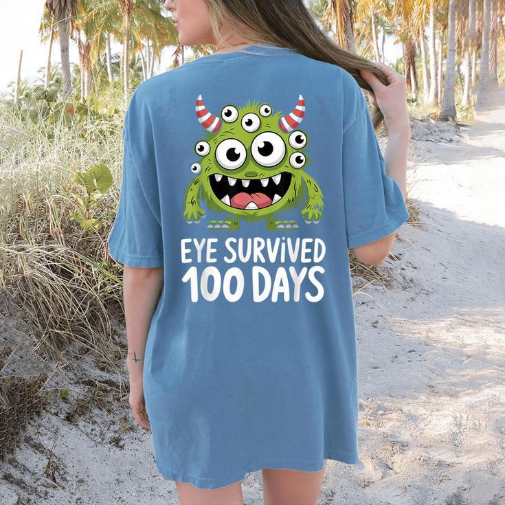Eye Survived 100 Days Of School Monster Lover Teacher Kids Women's Comfort Colors T-Shirt Back Print