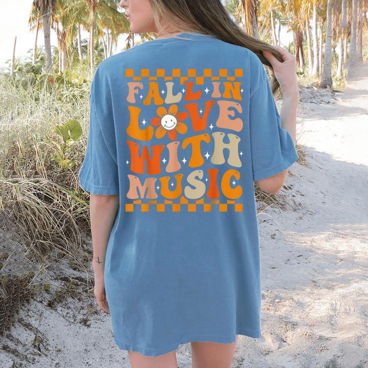 Fall In Love With Music Groovy Thanksgiving Music Teacher Men Women Girls Kids Women's Comfort Colors T-Shirt Back Print