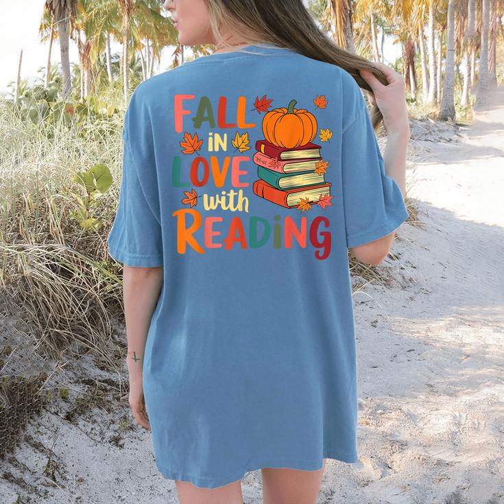 Fall In Love With Reading Autumn Thanksgiving Shirt Teacher Women's Comfort Colors T-Shirt Back Print