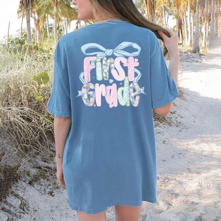 First Grade Coquette Bow Girls Teacher Team 1st Grade Squad Women's Comfort Colors T-Shirt Back Print