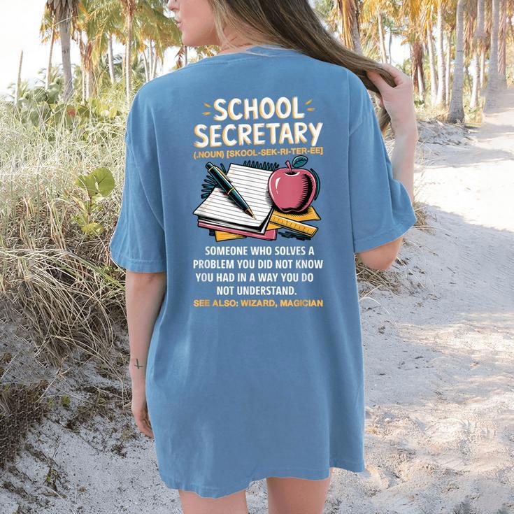 Front Office Teacher Admin Meaning School Secretary Women's Comfort Colors T-Shirt Back Print