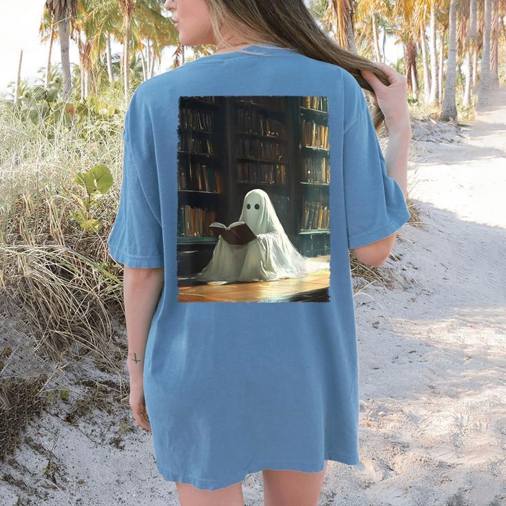 Ghost Library Halloween Book Reading Books Lover Teacher Women's Comfort Colors T-Shirt Back Print