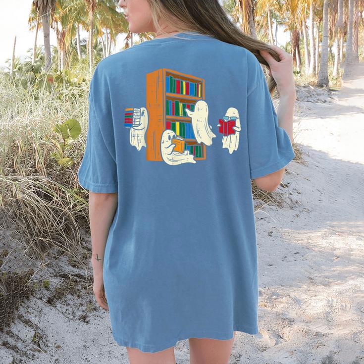Ghosts Reading Books Teacher Halloween Librarian Boooks Women's Comfort Colors T-Shirt Back Print